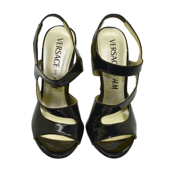 B5 Auth VERSACE FOR H&M Black Patent Leather High Heels Sandal Shoes Sz 38 US 7 - Picture 3 of 8